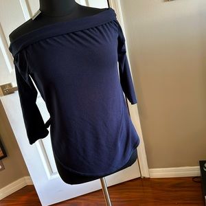 Boohoo Plus off shoulder navy top